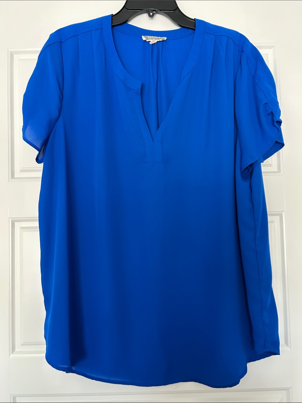 Pleione Bright Blue Short Sleeve V-Neck Blouse